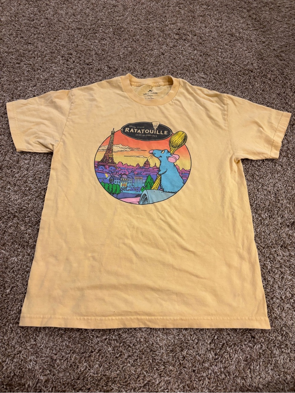 Disney Ratatouille Yellow Graphic Tee with Colorful Paris Scene